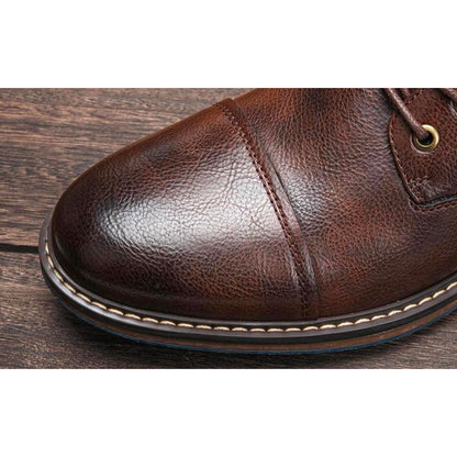 Men's Ankle Boots Lace-Up Cap Toe Brown Leather