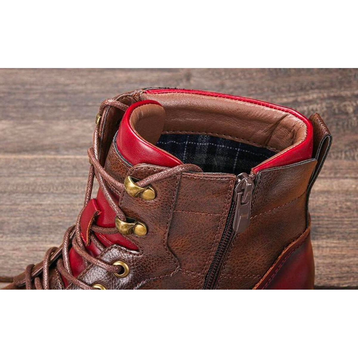 Men's Ankle Boots Lace-Up Cap Toe Brown Leather