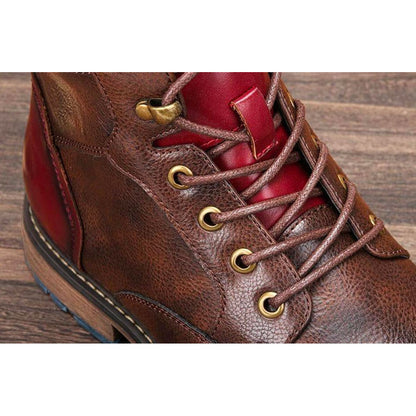 Men's Ankle Boots Lace-Up Cap Toe Brown Leather