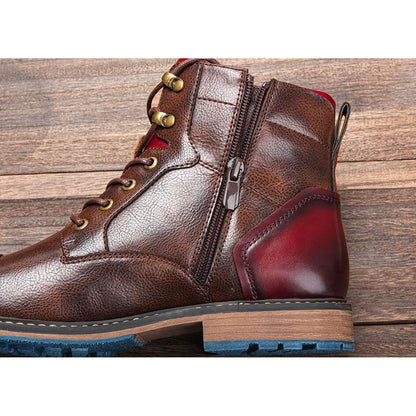 Men's Ankle Boots Lace-Up Cap Toe Brown Leather