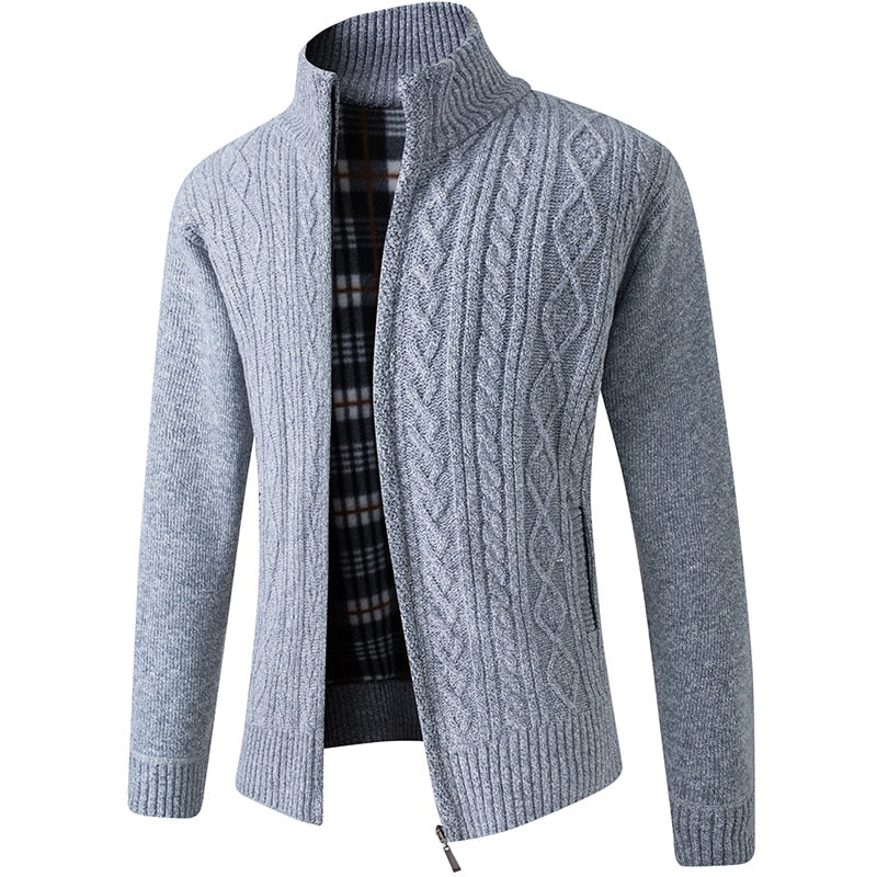 Men's Knitted Sweater Zipper Warm Gray