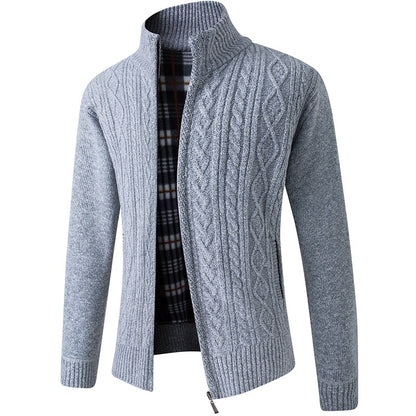 Men's Knitted Sweater Zipper Warm Gray
