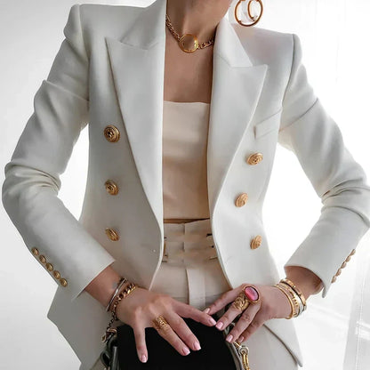 Women's Classic Double-Breasted Blazer Gold Buttons