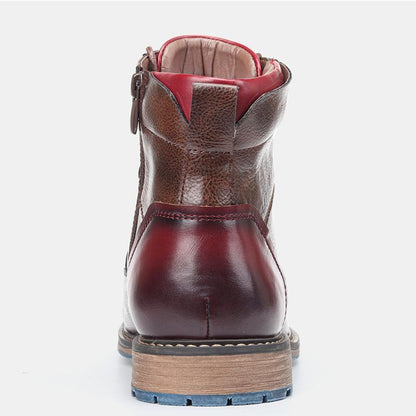 Men's Ankle Boots Lace-Up Cap Toe Brown Leather