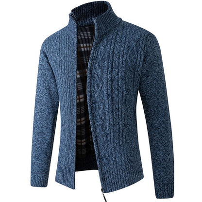 Men's Knitted Sweater Zipper Warm Gray