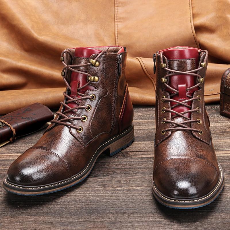 Men's Ankle Boots Lace-Up Cap Toe Brown Leather - VibreMode
