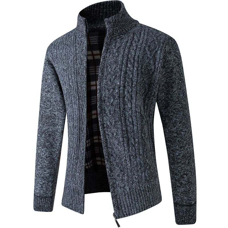 Men's Knitted Sweater Zipper Warm Gray