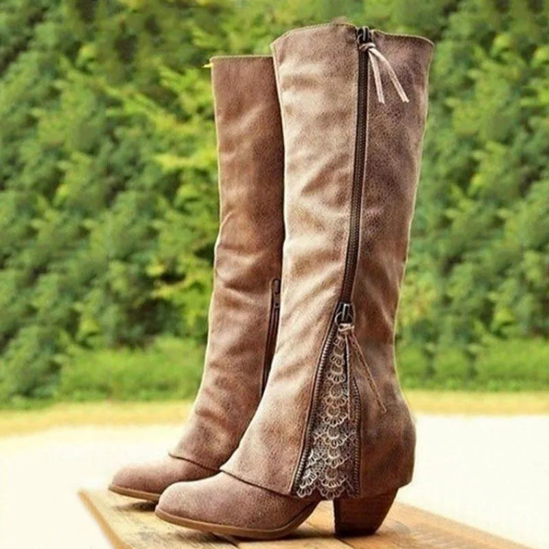Women's Block Heel Knee High Boots - VibreMode