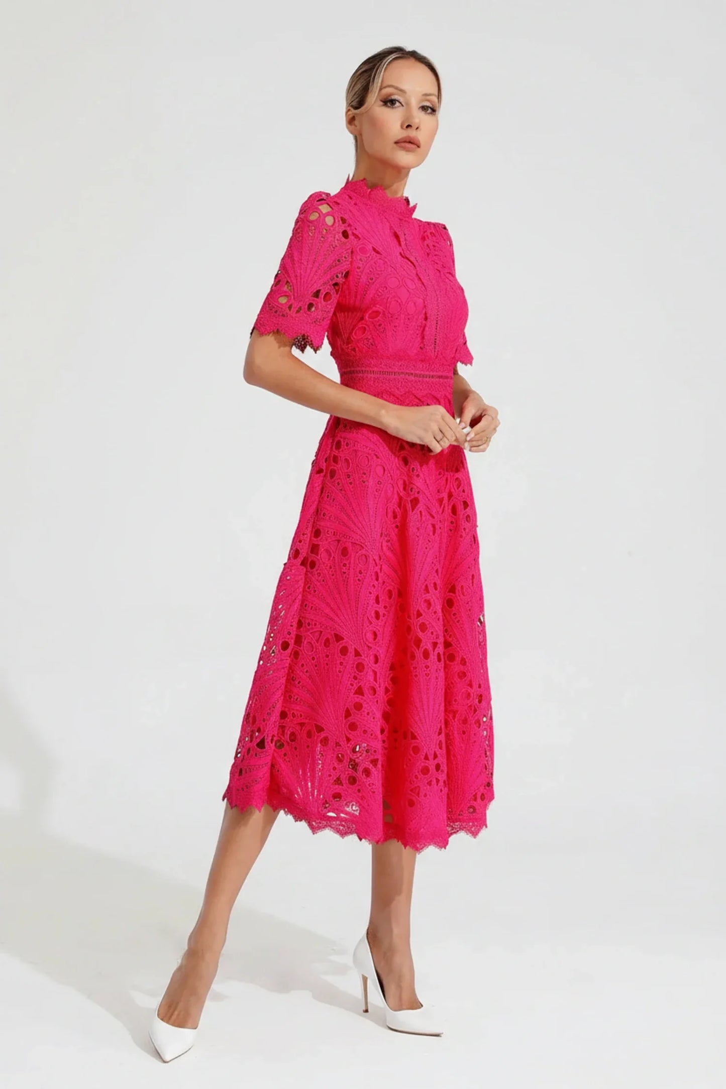 Women's High Neck A-Line Midi Dress - VibreMode