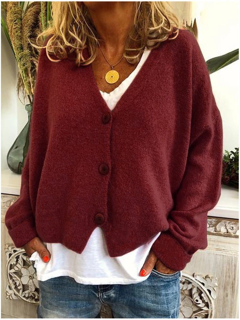 Women's V-Neck Cardigan Button Front Closure