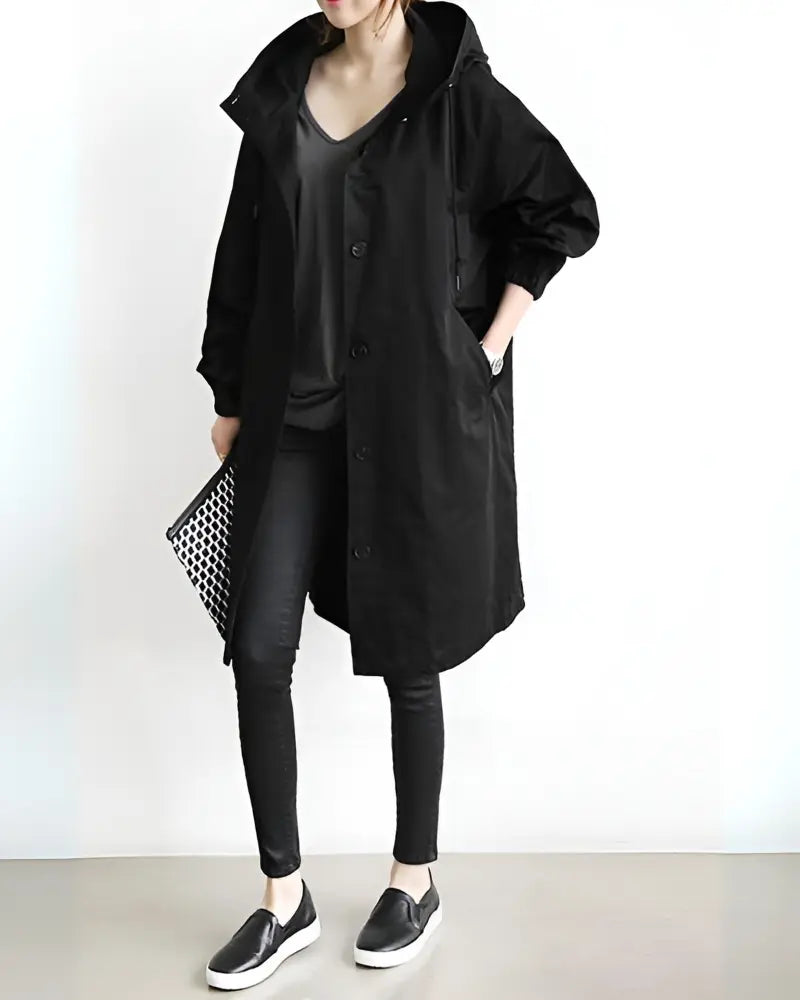 Women's Hooded Trench Coat Lightweight Warm - VibreMode