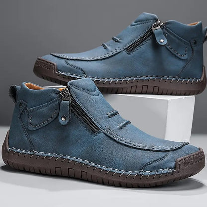 Men's Moccasin Shoes Leather Round Toe Contrast Stitch Brown