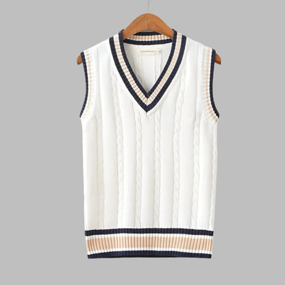 Striped Sleeveless Pullover Preppy Style