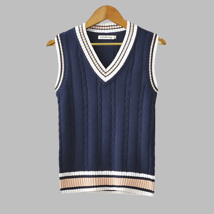 Striped Sleeveless Pullover Preppy Style