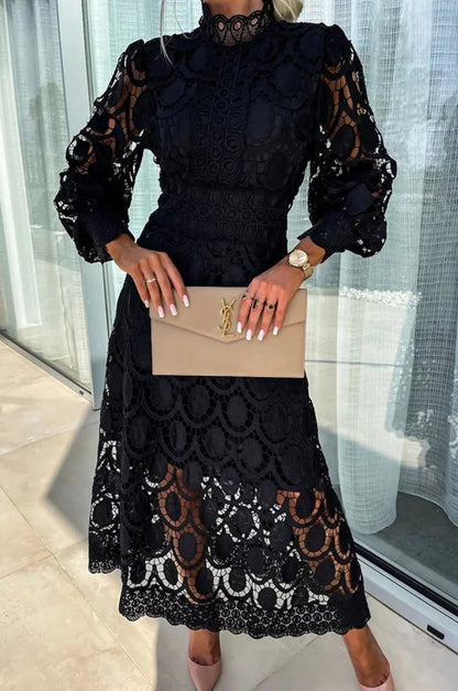 Women's Midi Dress Lace Waist Defined