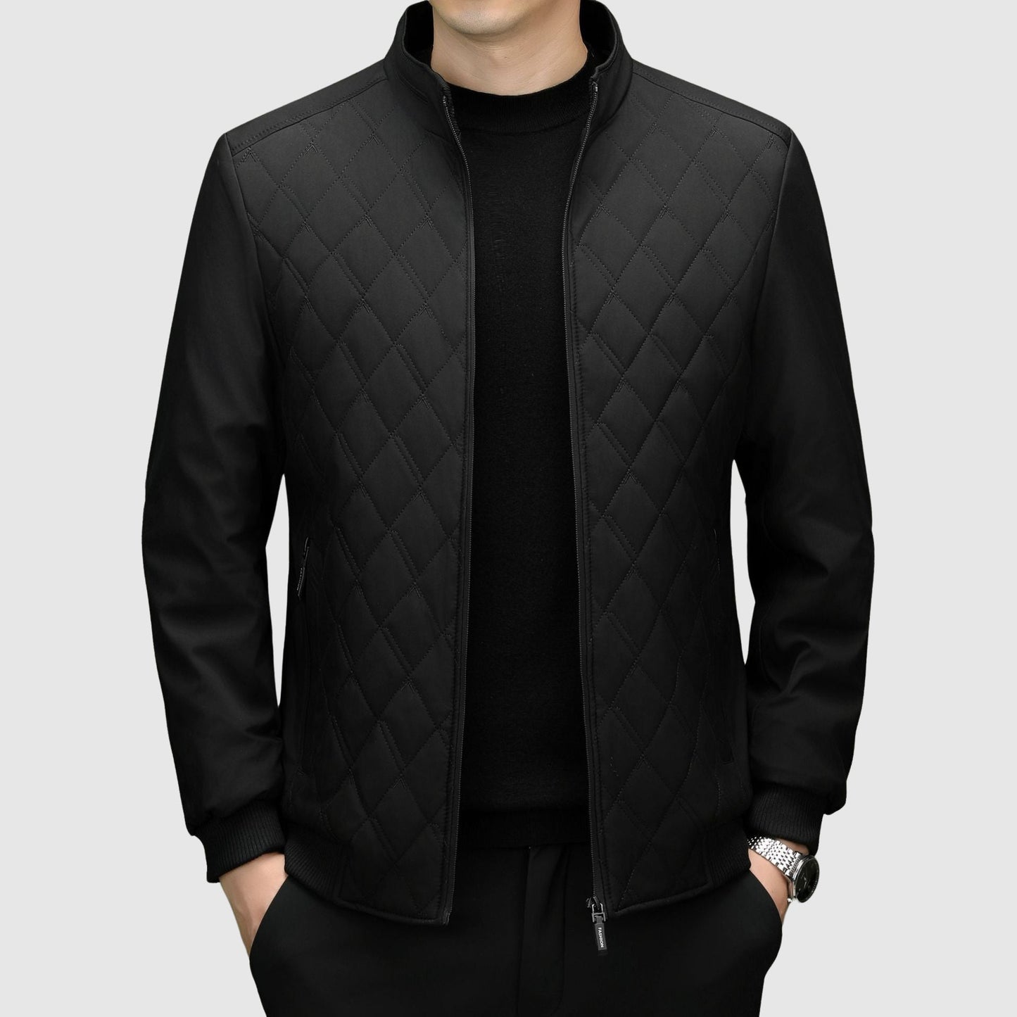 Roberto Russo Men's Insulated Jacket Poly-Blend Zipper Black - VibreMode