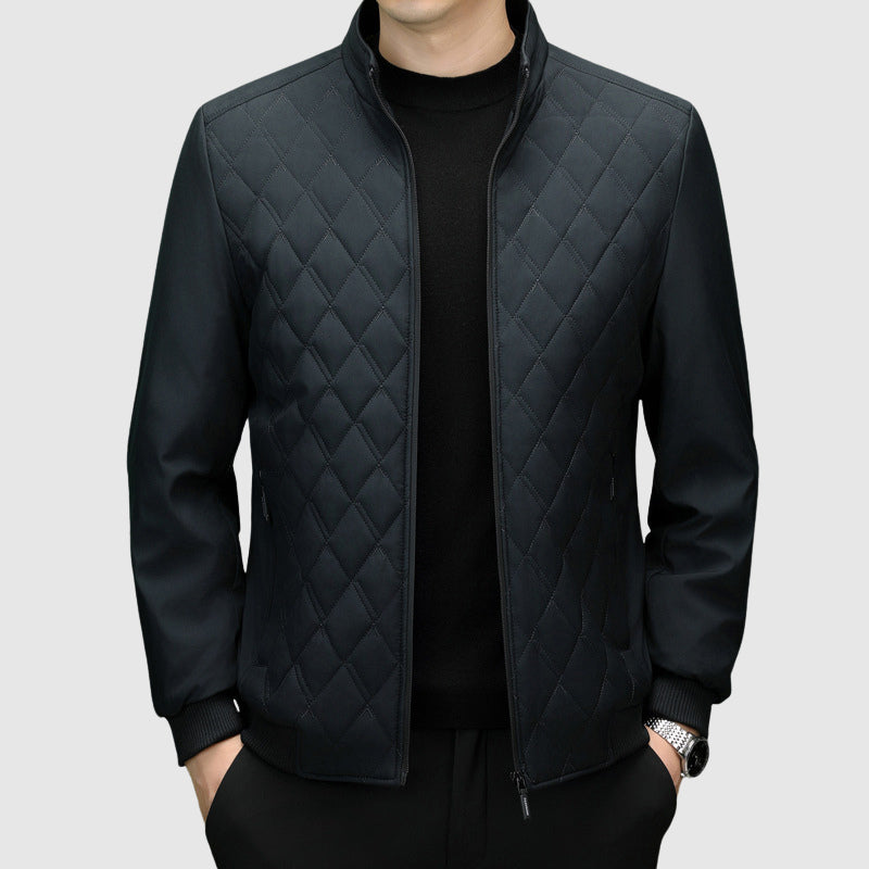 Roberto Russo Monogram Winter Jacket: Luxury Poly-Blend, Insulated, High Collar, Zipper