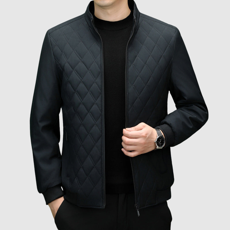 Roberto Russo Monogram Winter Jacket: Luxury Poly-Blend, Insulated, High Collar, Zipper