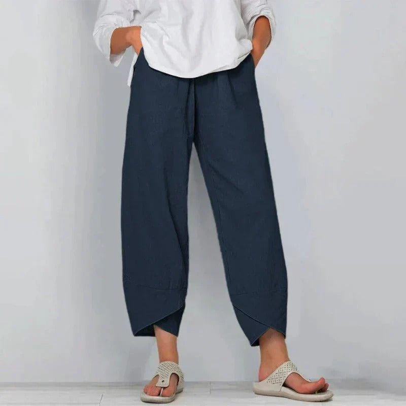 Women's Cropped Wide Leg Pants Elastic Waist Black - VibreMode