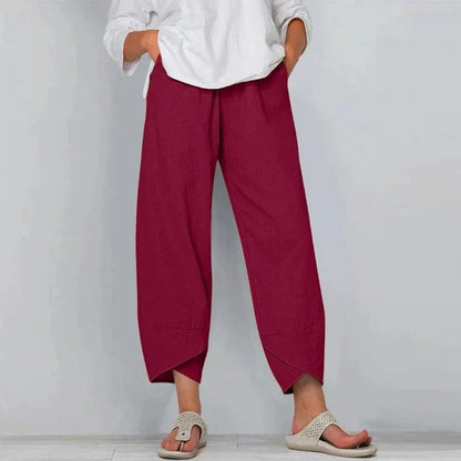 Women's Cropped Wide Leg Pants Elastic Waist Black