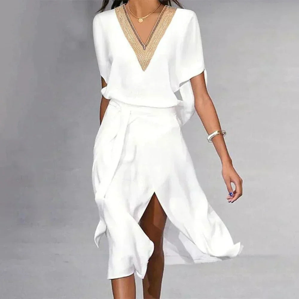 Women's V-Neck Dress Sustainable Fabric - VibreMode
