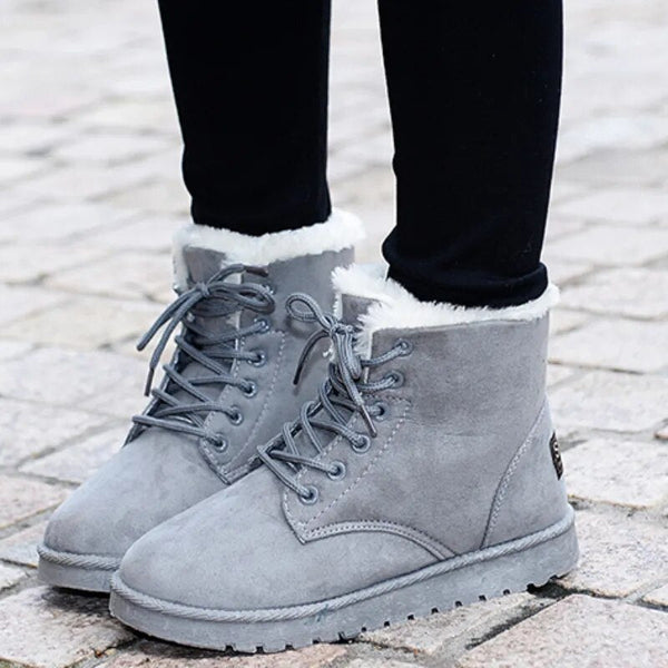 Women's Ankle Boots Lace-Up Cozy Warm Lining Non-Slip Sole Brown - VibreMode