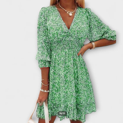 Women's Floral Mini Dress V Neck Long Sleeves