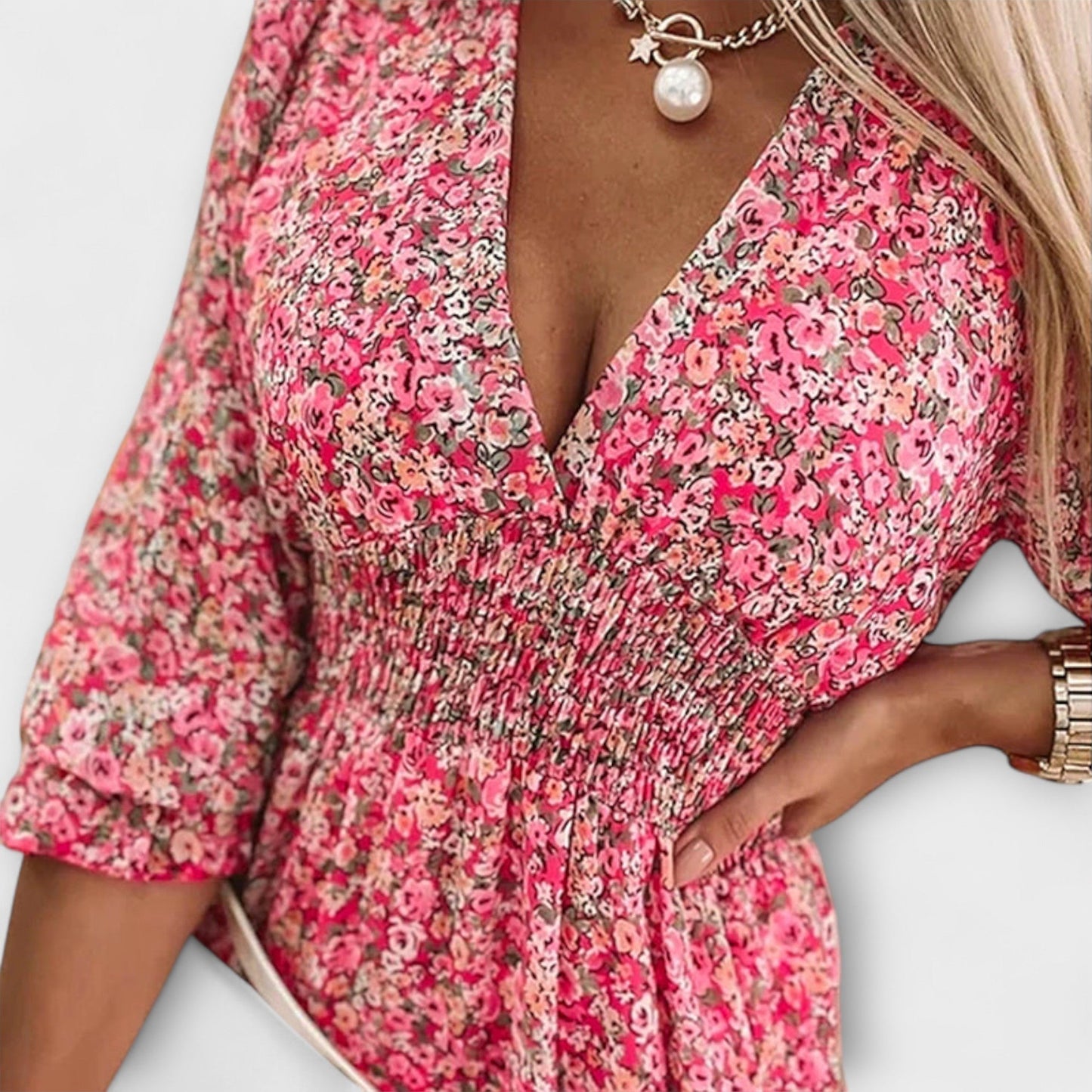 Women's Floral Mini Dress V Neck Long Sleeves
