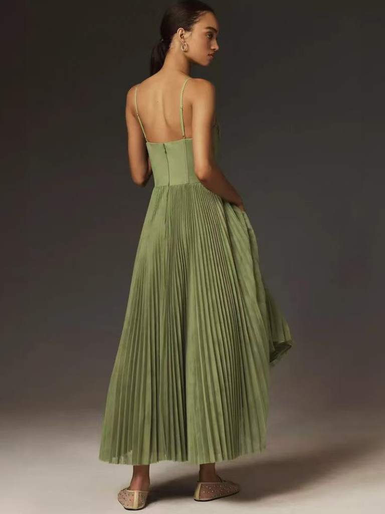 Women's Strappy Maxi Dress Pleated Skirt