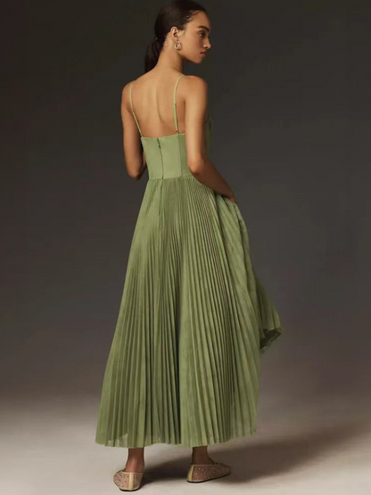 Women's Strappy Maxi Dress Pleated Skirt