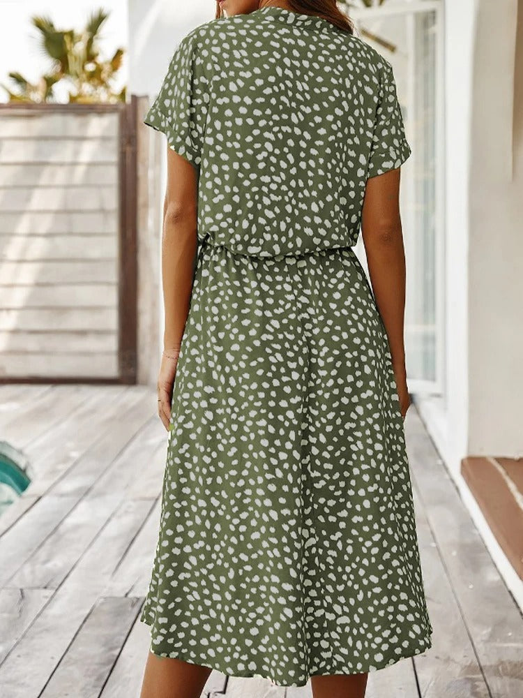 Women's Printed Midi Dress Short Sleeves