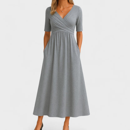 Elegant V-Neck Women's Midi Dress - VibreMode