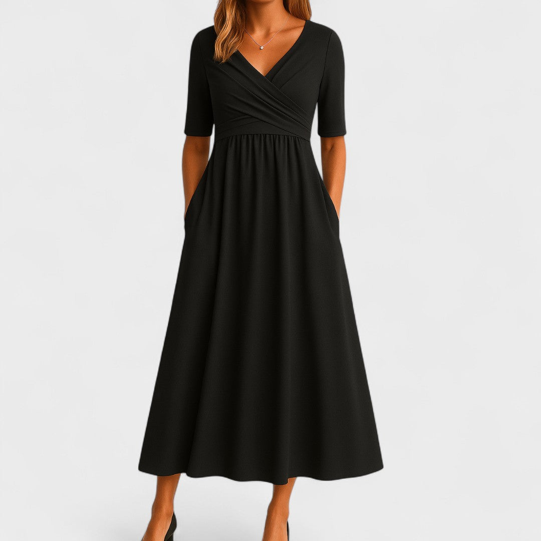 Elegant V-Neck Women's Midi Dress