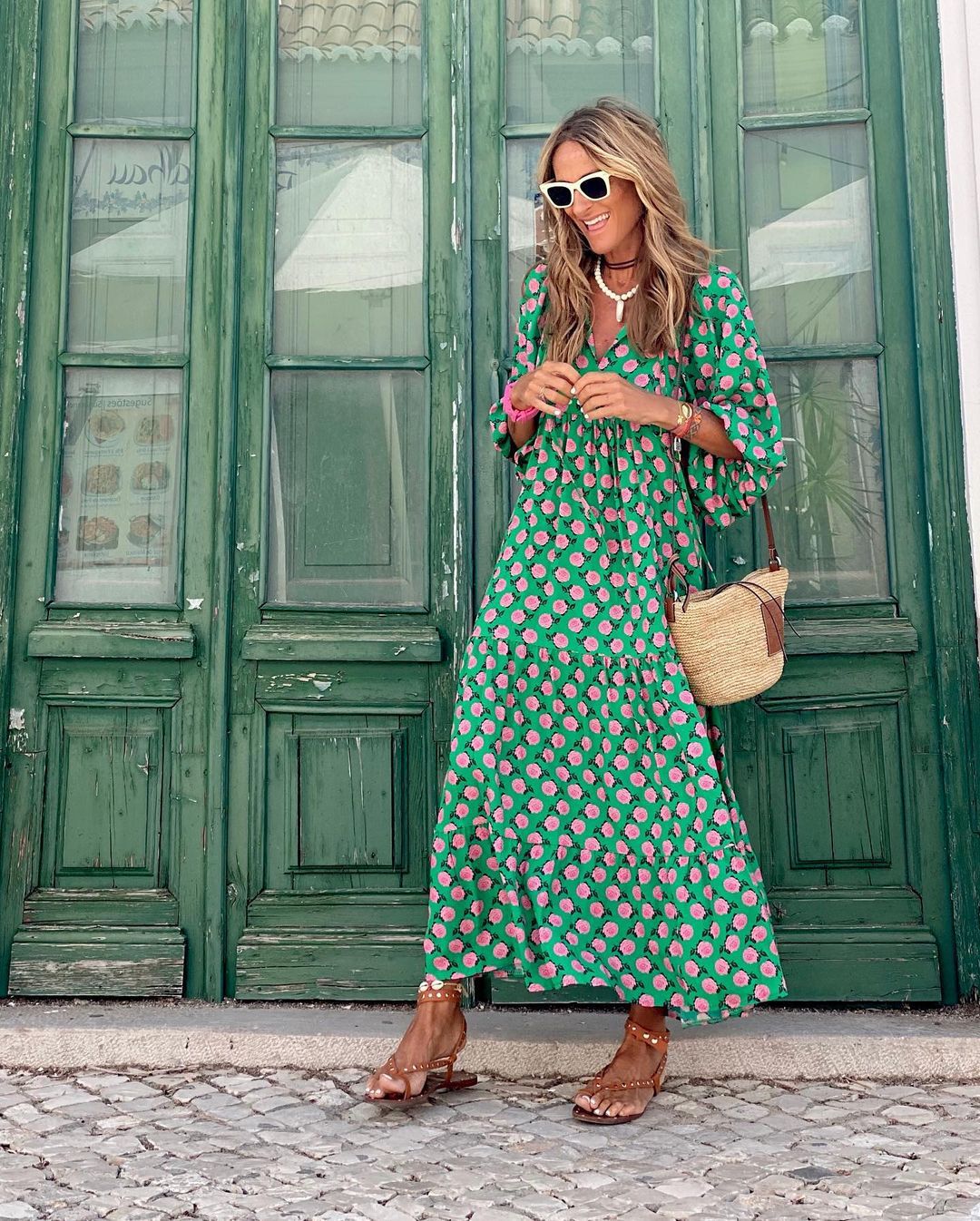 Women's V-Neck Printed Flowy Dress