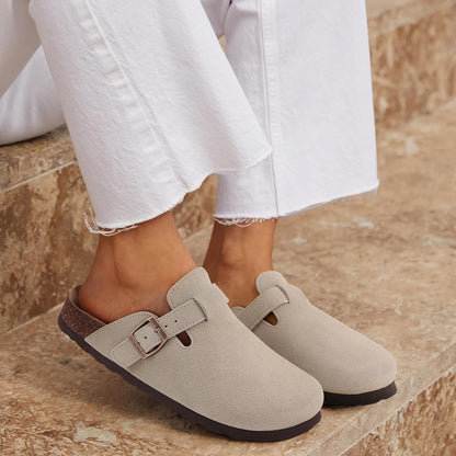 Comfortable Suede Mule Shoes with Contoured Cork Footbed