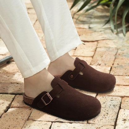 Comfortable Suede Mule Shoes with Contoured Cork Footbed