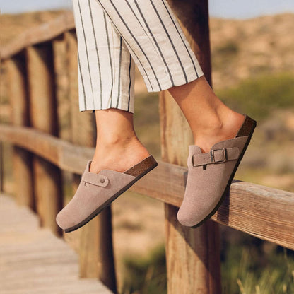 Comfortable Suede Mule Shoes with Contoured Cork Footbed