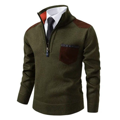 Men's Lightweight Half-Zip Sweater Contrast Panels Grey