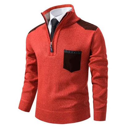 Men's Lightweight Half-Zip Sweater Contrast Panels Grey