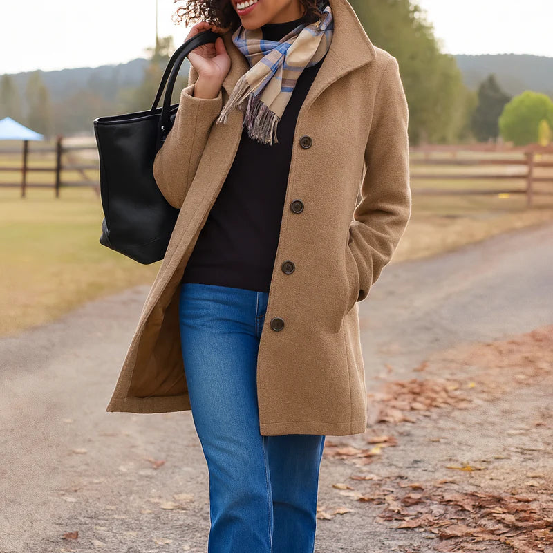 Women's Single Breasted Mid Length Coat