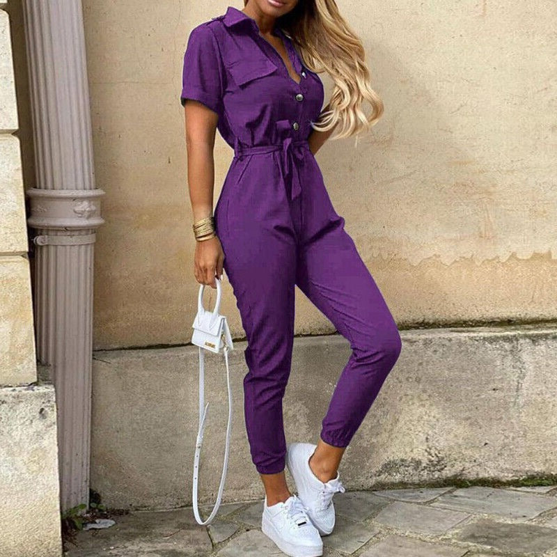 Reese Women's Short Sleeve Jumpsuit Lightweight Button Closure