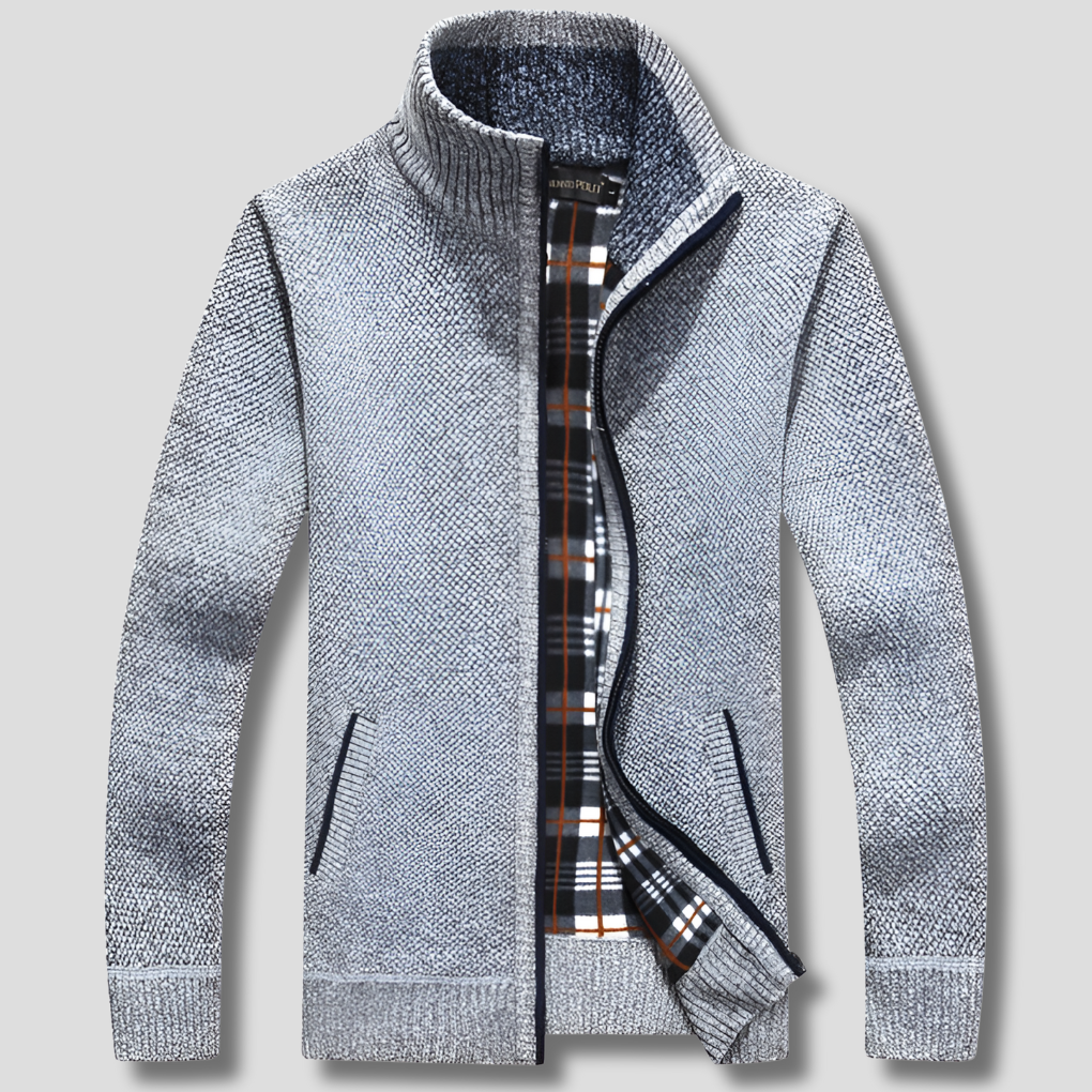 Men's Knitted Sweater Zipper Warm Gray