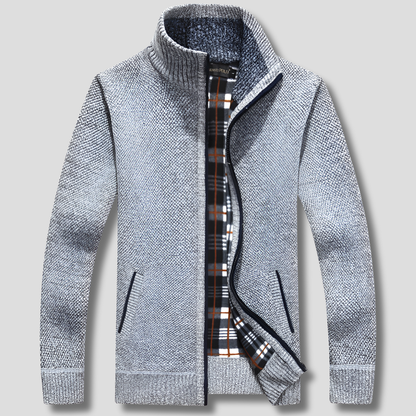 Men's Knitted Sweater Zipper Warm Gray