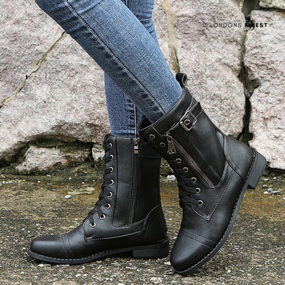 Women's Lace-Up Combat Boots Side Zip - VibreMode