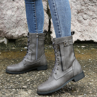 Women's Lace-Up Combat Boots Side Zip