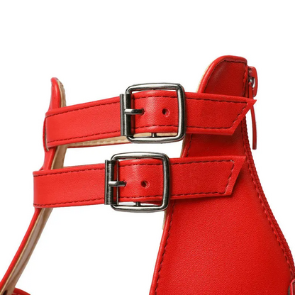 Women's Leather Flat Sandals Wide Fit Platform