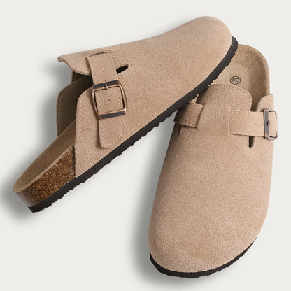 Comfortable Suede Mule Shoes with Contoured Cork Footbed