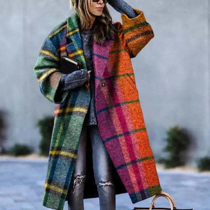 Women's Long Trench Coat Warm Winter Wool Black - VibreMode