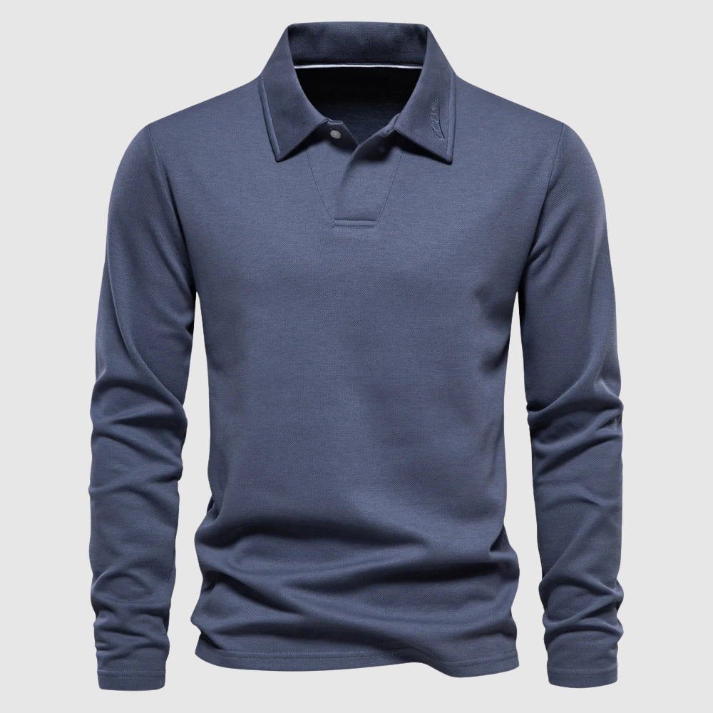 Men's Long Sleeve Polo Shirt Classic Collar Solid - VibreMode