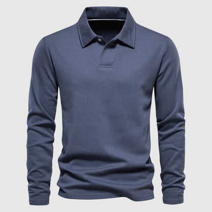 Men's Long Sleeve Polo Shirt Classic Collar Solid - VibreMode